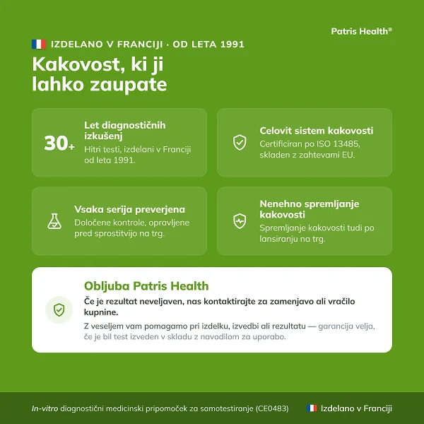 Kakovostne znacilnosti testa Patris Health Test za CRP, izdelanega v Franciji