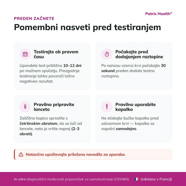 Pomembni nasveti pred uporabo Patris Health Krvnega testa nosečnosti