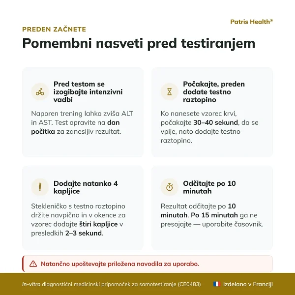 Pomembni nasveti pred uporabo Patris Health testa za jetra