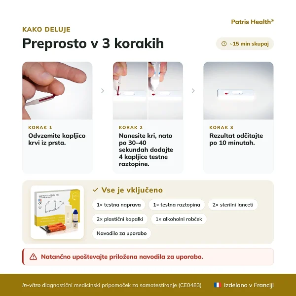 Navodila za uporabo Patris Health Testa za jetra v 3 korakih