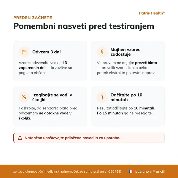 Pomembni nasveti pred uporabo testa Patris Health FIT Test