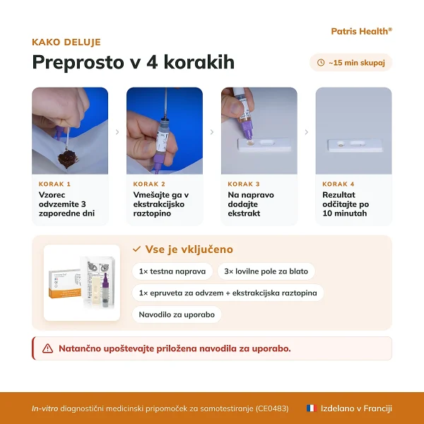 Navodila za uporabo Patris Health FIT Test v 4 korakih