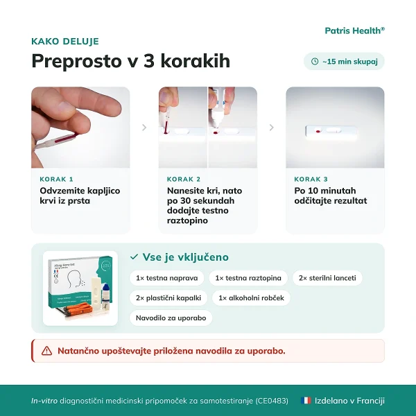 Navodila za uporabo Patris Health Testa alergije v treh korakih