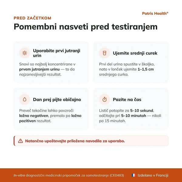 Pomembni nasveti pred uporabo testa Patris Health Test delovanja ledvic