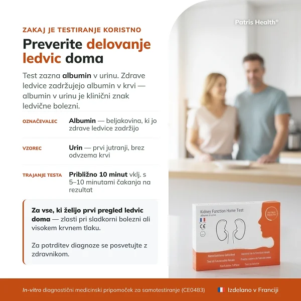Predstavitev testa Patris Health Test delovanja ledvic z glavnimi informacijami