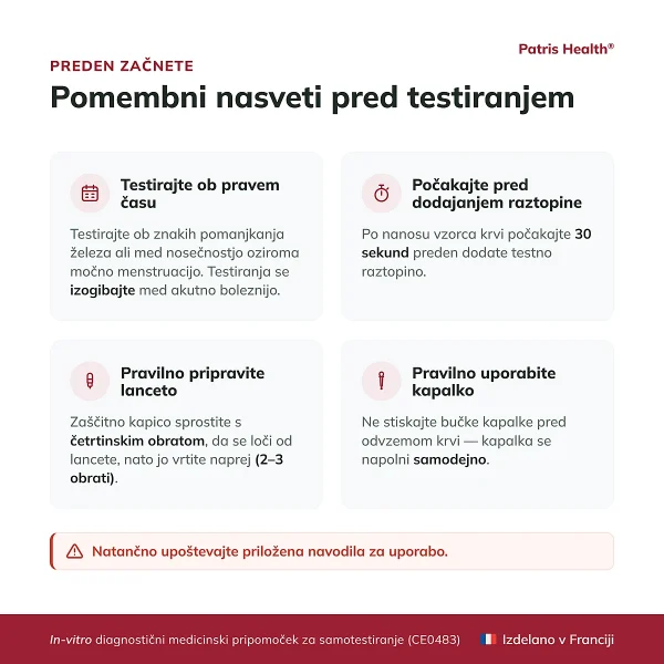 Pomembni nasveti pred uporabo Patris Health Testa pomanjkanja železa