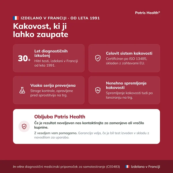 Kakovostne značilnosti Patris Health Testa pomanjkanja železa, izdelanega v Franciji