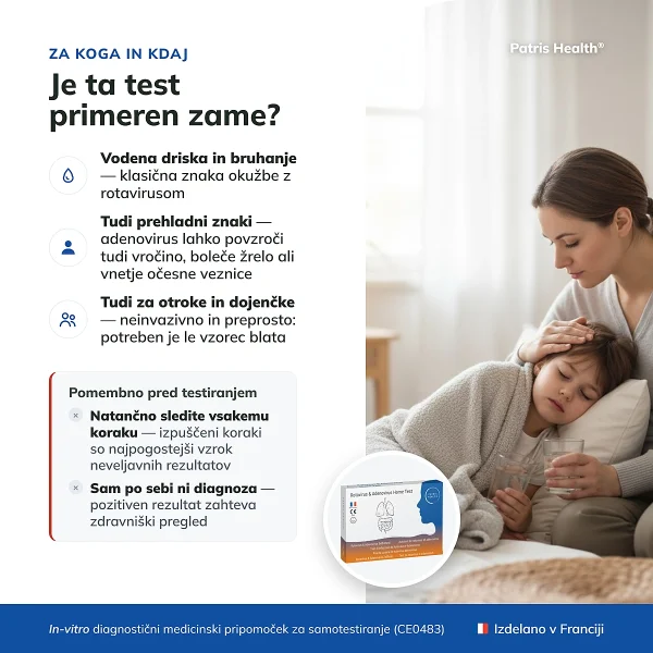 Infografika komu je namenjen Patris Health Test za Rotavirus in Adenovirus