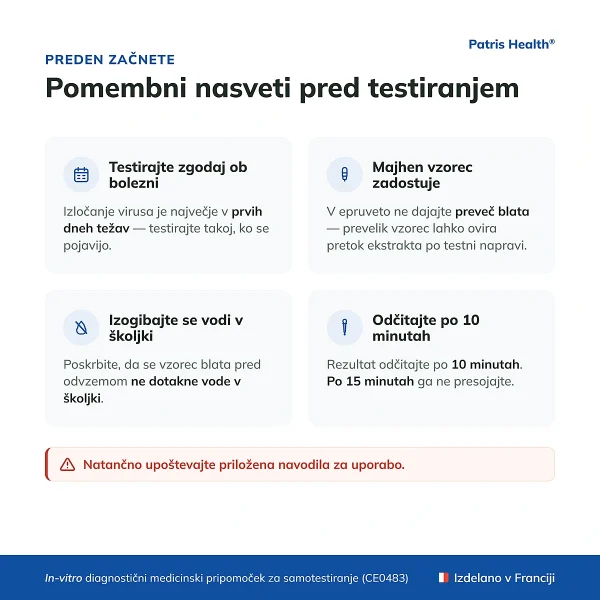 Pomembni nasveti pred uporabo testa Patris Health Test za Rotavirus in Adenovirus