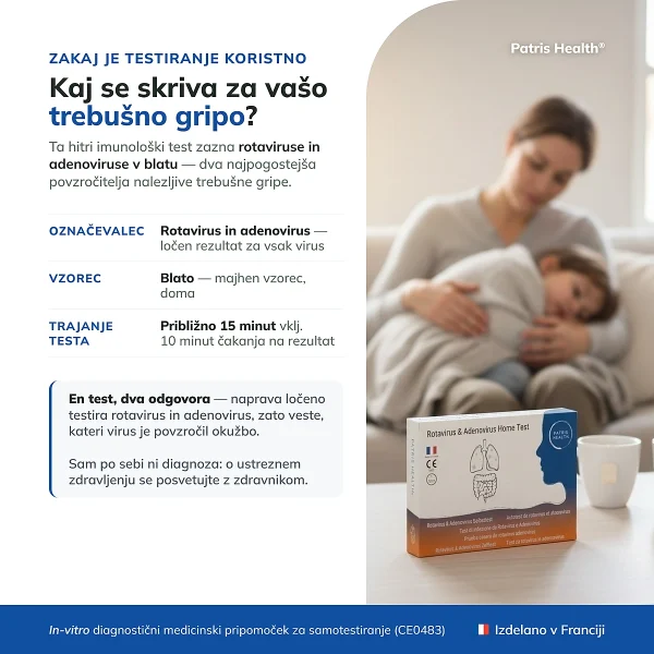 Predstavitev testa Patris Health Test za Rotavirus in Adenovirus z glavnimi informacijami