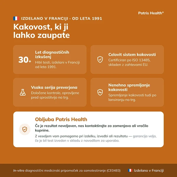 Kakovostne znacilnosti testa Patris Health Test Kalprotektina, izdelanega v Franciji