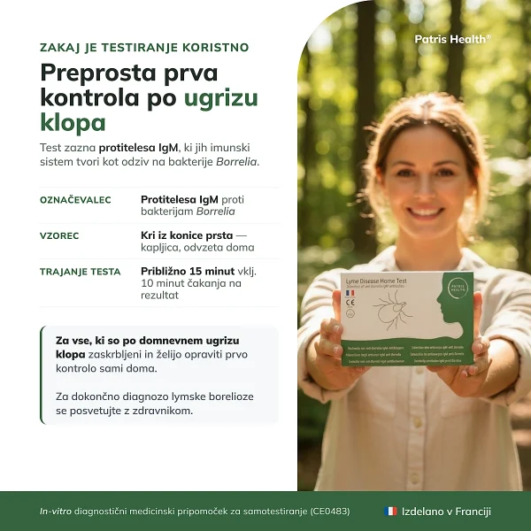 Samotest za lymsko boreliozo po domnevnem ugrizu klopa z zaznavanjem protiteles IgM