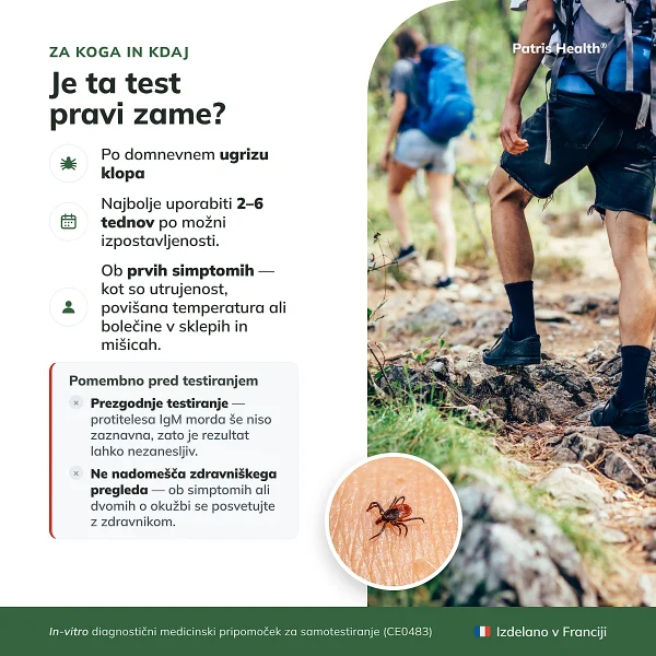 Samotest za lymsko boreliozo dva do šest tednov po domnevnem ugrizu klopa